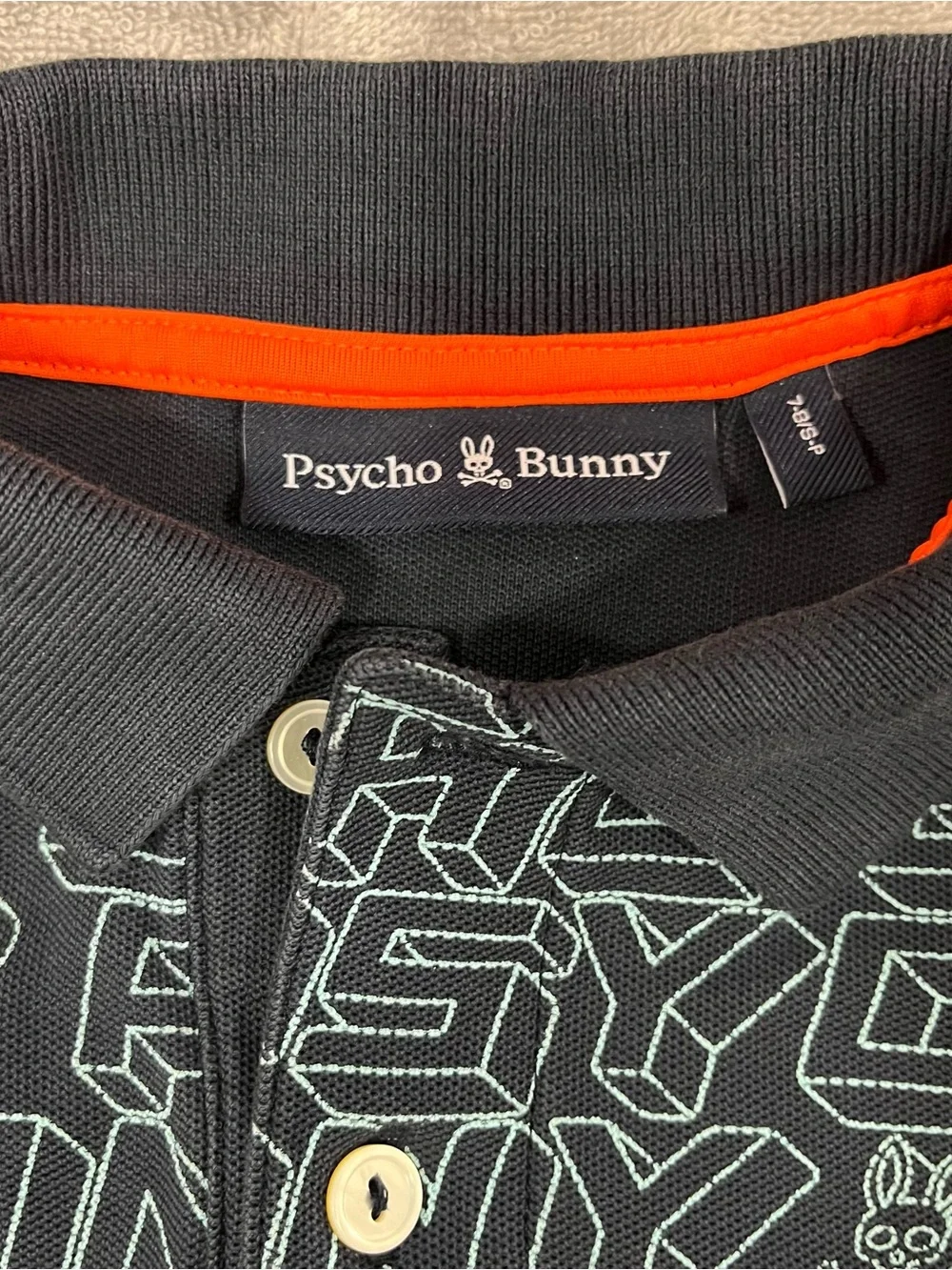 Psycho Bunny Polo Shirt Boys Size 7-8 Small Blue AOP Pima Cotton